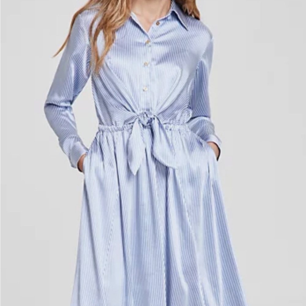 Elegant Blue Striped Dress